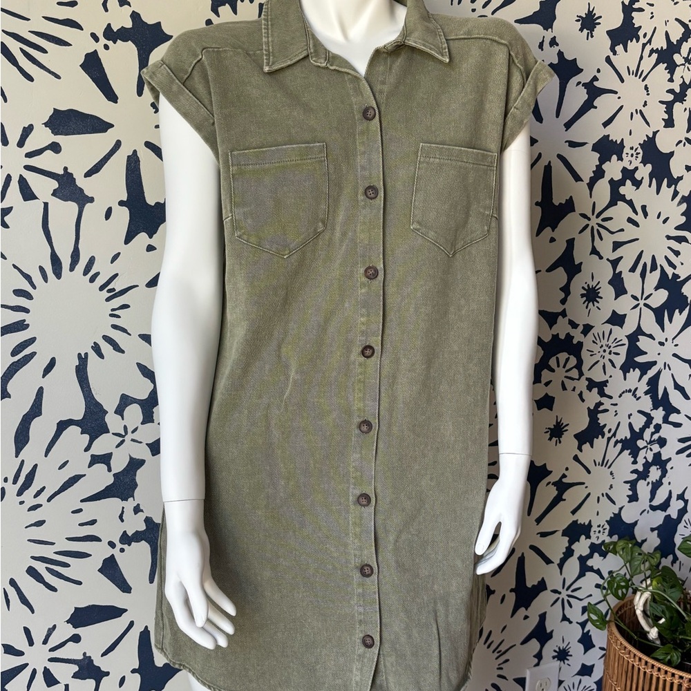 She + Sky Sage Green Shirt Dress